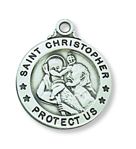 Saint Medal Necklace St. Christopher 3/4 inch Sterling Silver