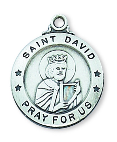 Saint Medal St. David of Wales 3/4 inch Sterling Silver Pendant