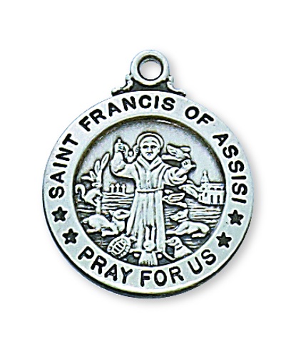 Saint Medal Necklace St. Francis Assisi 3/4 inch Sterling Silver