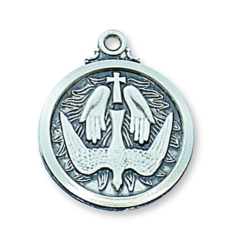 Necklace Dove Holy Spirit Medal 3/4 inch Sterling Silver