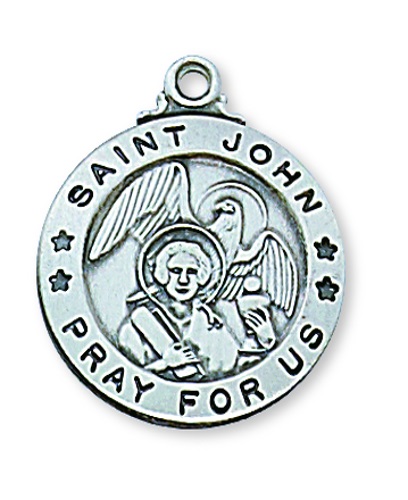 Saint Medal Necklace St. John Evangelist 3/4 in Sterling Silver