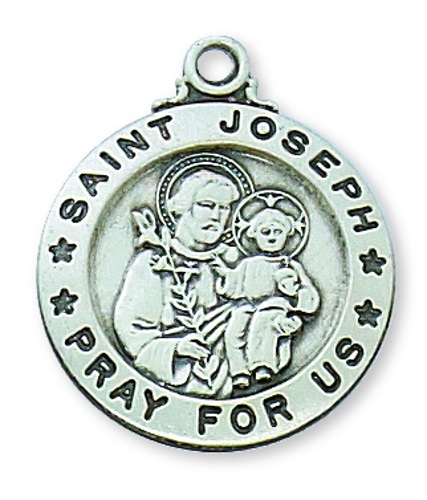 Saint Medal Necklace St. Joseph 3/4 inch Sterling Silver
