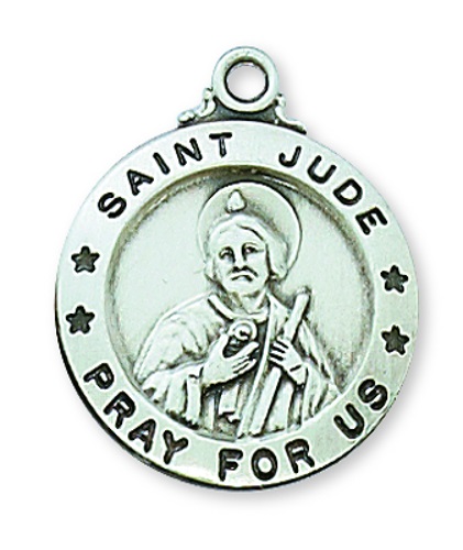 Saint Medal Necklace St. Jude Thaddeus 3/4 inch Sterling Silver