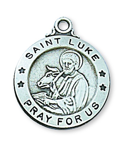 Saint Medal Necklace St. Luke Evangelist 3/4 in Sterling Silver