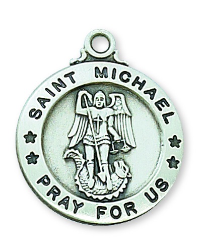 Saint Medal Necklace St. Michael Archangel 3/4 inch Sterl Silver