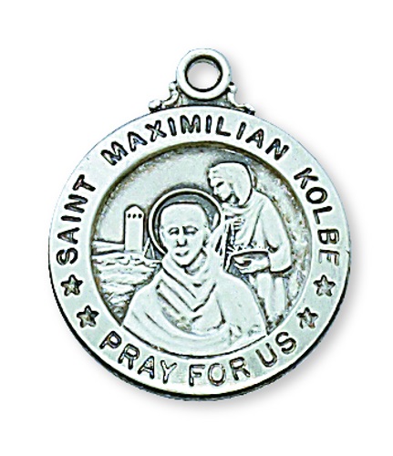 Saint Medal Necklace St. Maximilian Kolbe 3/4 in Sterling Silver