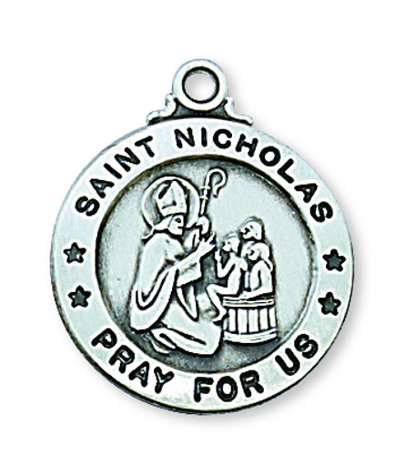 Saint Medal Necklace St. Nicholas Myra 3/4 inch Sterling Silver