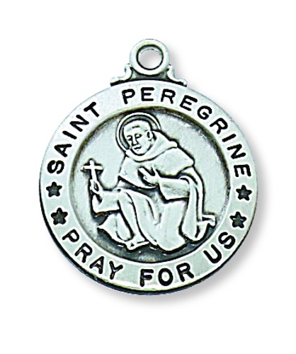 Saint Medal Necklace St. Peregrine 3/4 inch Sterling Silver