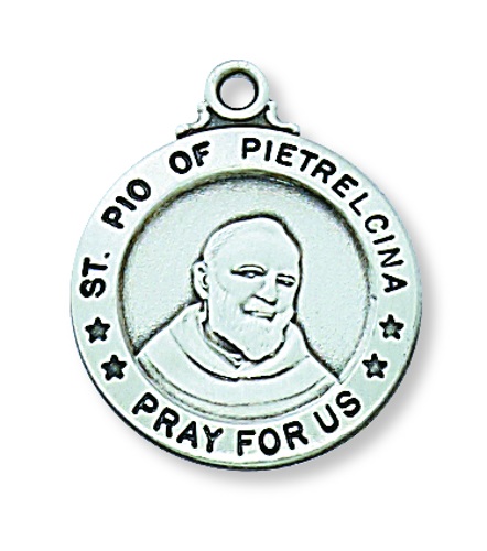 Saint Medal Necklace St. Padre Pio 3/4 inch Sterling Silver