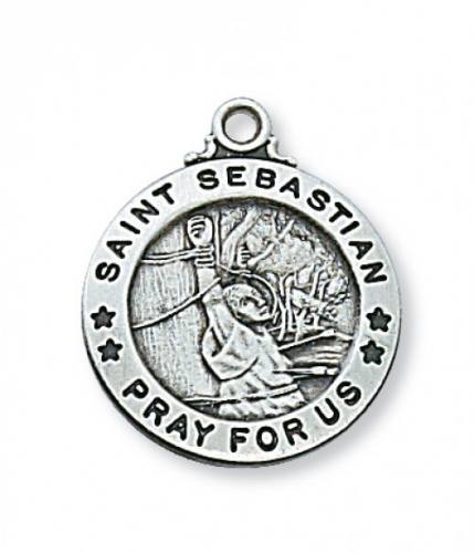 Saint Medal Necklace St. Sebastian 3/4 inch Sterling Silver