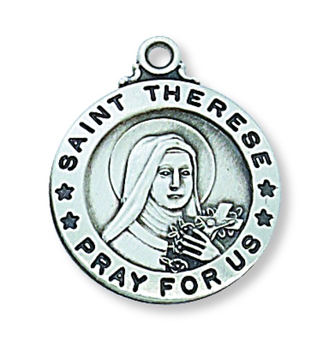Saint Medal Necklace St. Therese Lisieux 3/4 in Sterling Silver