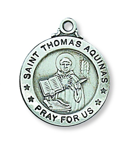 Saint Medal Necklace St. Thomas Aquinas 3/4 inch Sterling Silver