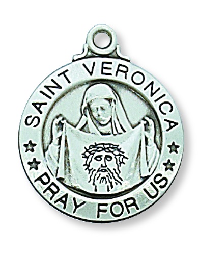 Saint Medal Necklace St. Veronica 3/4 inch Sterling Silver