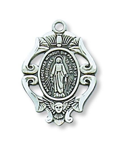 Miraculous Medal Necklace 3/4 inch Sterling Silver