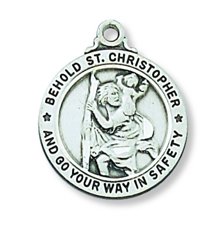 Saint Medal Necklace St. Christopher 3/4 inch Sterling Silver