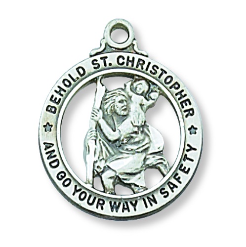 Saint Medal Necklace St. Christopher 3/4 in Sterling Silver Cut