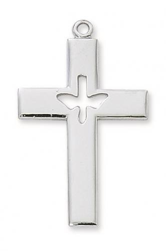 Cross Pendant Simple Dove 1.25 inch Sterling Silver