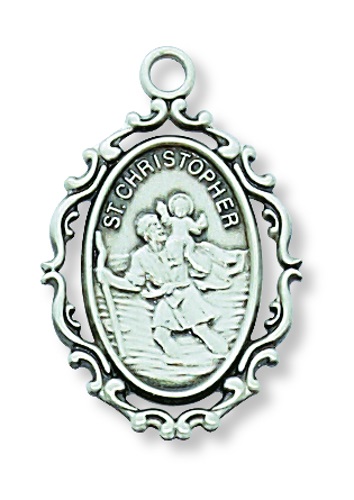 Saint Medal Necklace St. Christopher 7/8 inch Sterling Silver