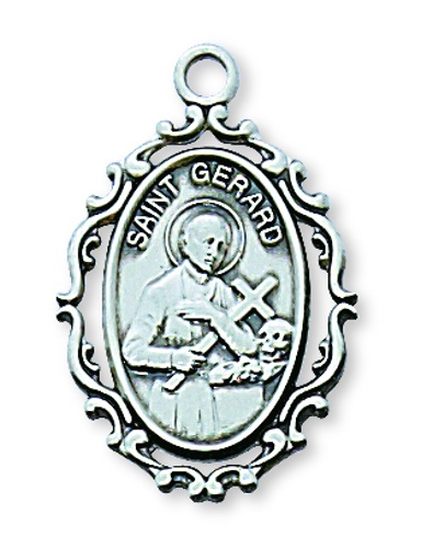 Saint Medal Necklace St. Gerard 7/8 inch Sterling Silver