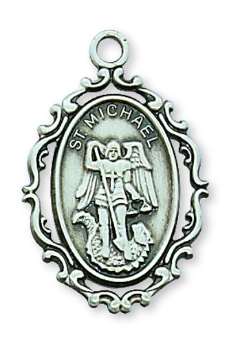 Saint Medal Necklace St. Michael Archangel 7/8 inch Sterl Silver