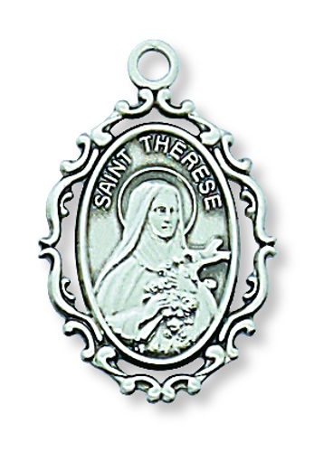 Saint Medal Necklace St. Therese Lisieux 7/8 in Sterling Silver