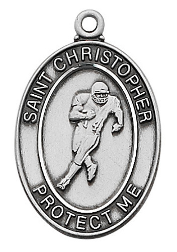 Sport Medal St. Christopher Football Men 1 inch Sterling Silver
