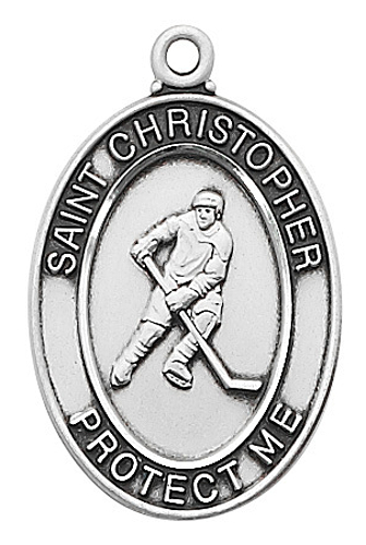 Sport Medal St. Christopher Ice Hockey Men 1 in Sterling Silver