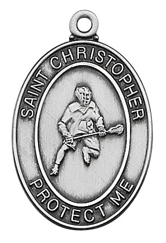 Sport Medal St. Christopher Lacrosse Men 1 inch Sterling Silver