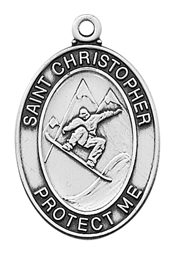 Sport Medal St. Christopher Snowboarding Men 1 inch Sterl Silver