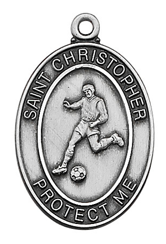 Sport Medal St. Christopher Soccer Men 1 inch Sterling Silver