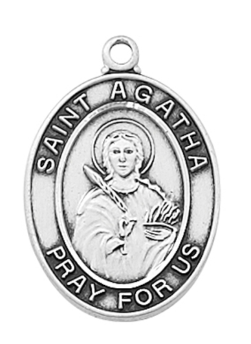 Saint Medal Necklace St. Agatha 3/4 inch Sterling Silver