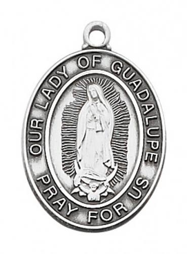 Mary Medal Necklace Our Lady Guadalupe 3/4 inch Sterling Silver