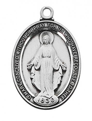 Miraculous Medal Necklace 3/4 inch Sterling Silver