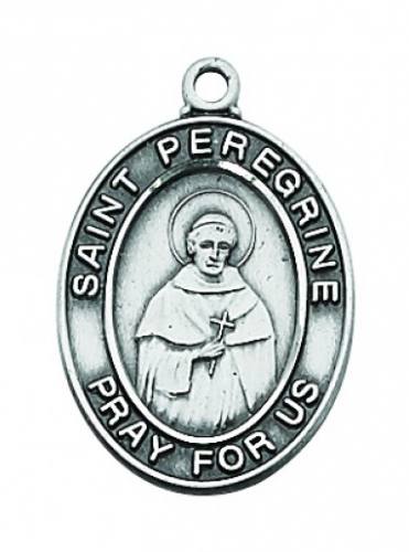 Saint Medal Necklace St. Peregrine 3/4 inch Sterling Silver