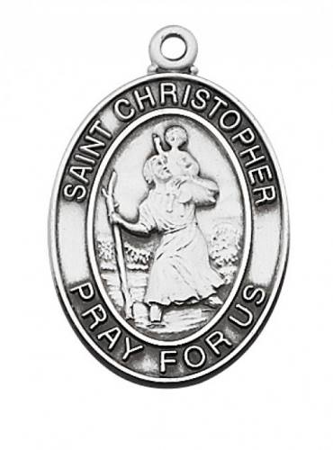 Saint Medal Necklace St. Christopher 1 inch Sterling Silver