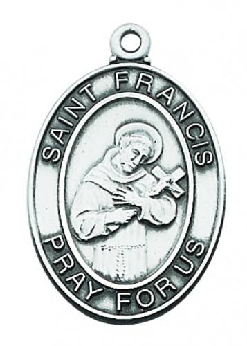 Saint Medal Necklace St. Francis Assisi 1 inch Sterling Silver