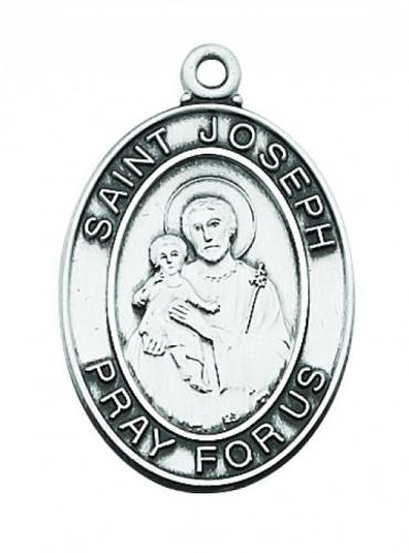 Saint Medal Necklace St. Joseph 1 inch Sterling Silver