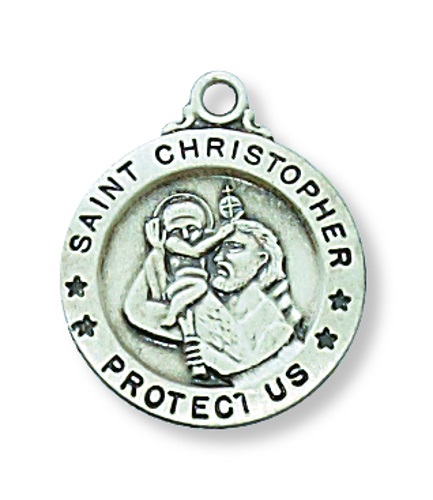 Saint Medal Necklace St. Christopher 5/8 inch Sterling Silver