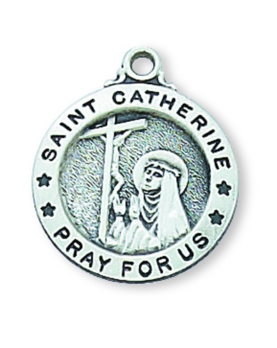 Saint Medal Necklace St. Catherine Siena 5/8 in Sterling Silver