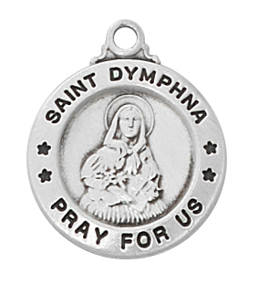 Saint Medal Necklace St. Dymphna 5/8 inch Sterling Silver