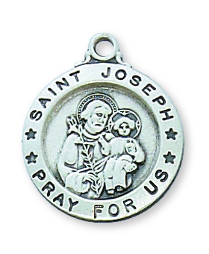 Saint Medal Necklace St. Joseph 5/8 inch Sterling Silver