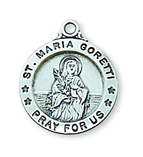 Saint Medal Necklace St. Maria Goretti 5/8 inch Sterling Silver