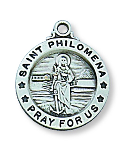 Saint Medal Necklace St. Philomena 5/8 inch Sterling Silver