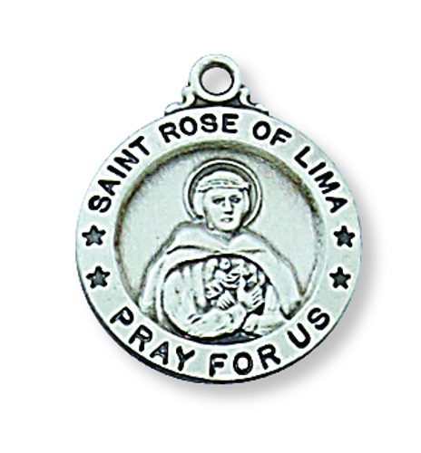 Saint Medal Necklace St. Rose of Lima 5/8 inch Sterling Silver