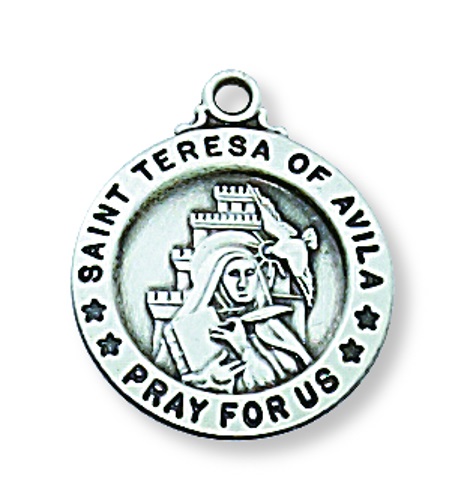 Saint Medal Necklace St. Teresa of Avila 5/8 in Sterling Silver