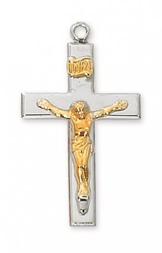 Crucifix Necklace Simple 1.25 inch Sterling Silver Tutone