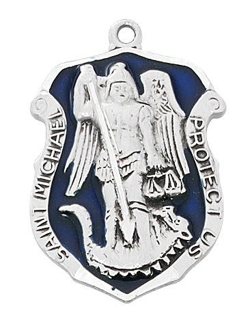 Shield Medal St. Michael Archangel Police 1 inch Sterling Silver