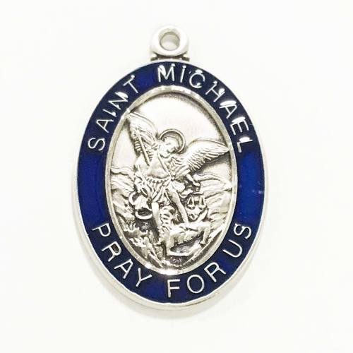 Saint Medal St. Michael Archangel 1 in Sterling Silver Blue Pen