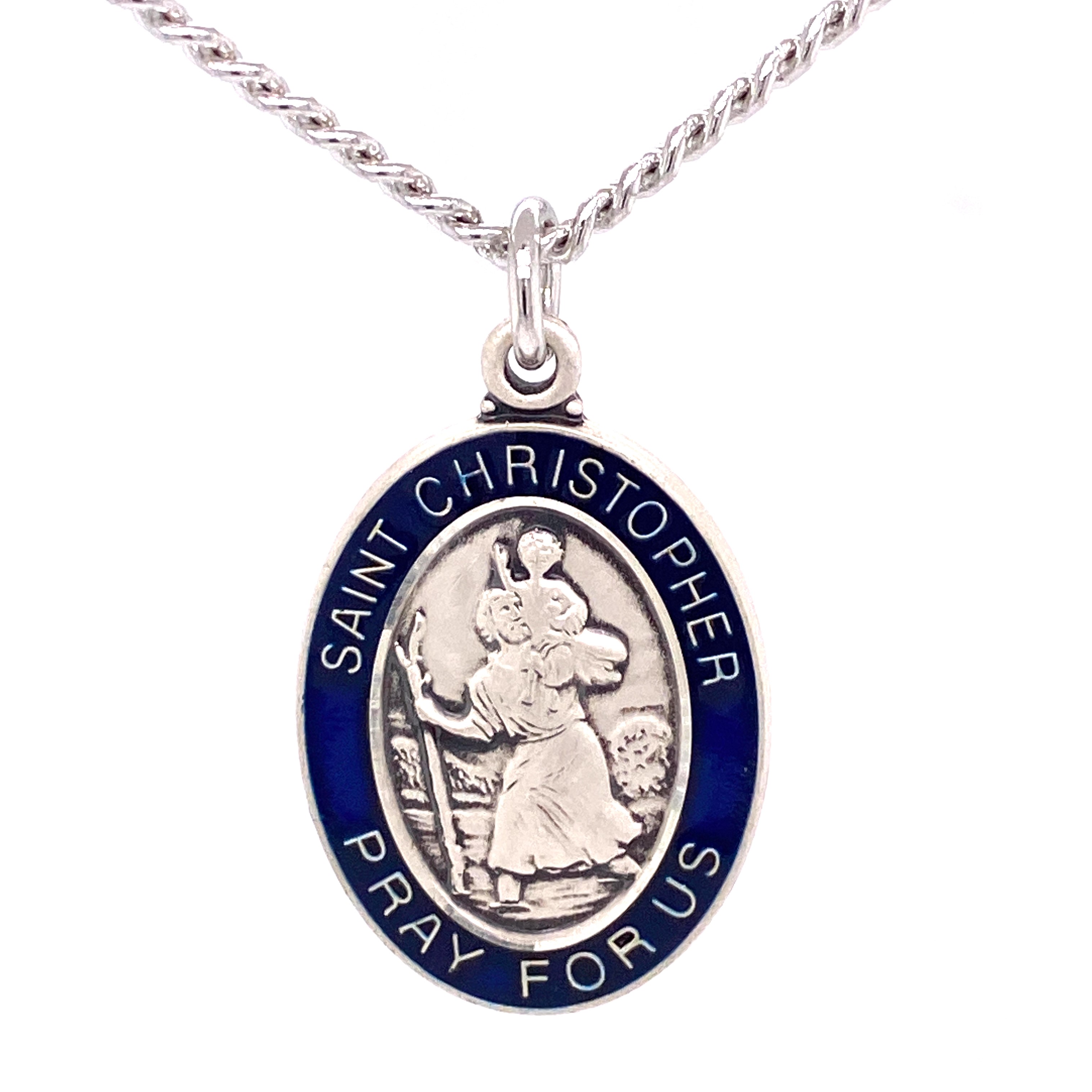 St. Christopher Necklace Sterling with Blue