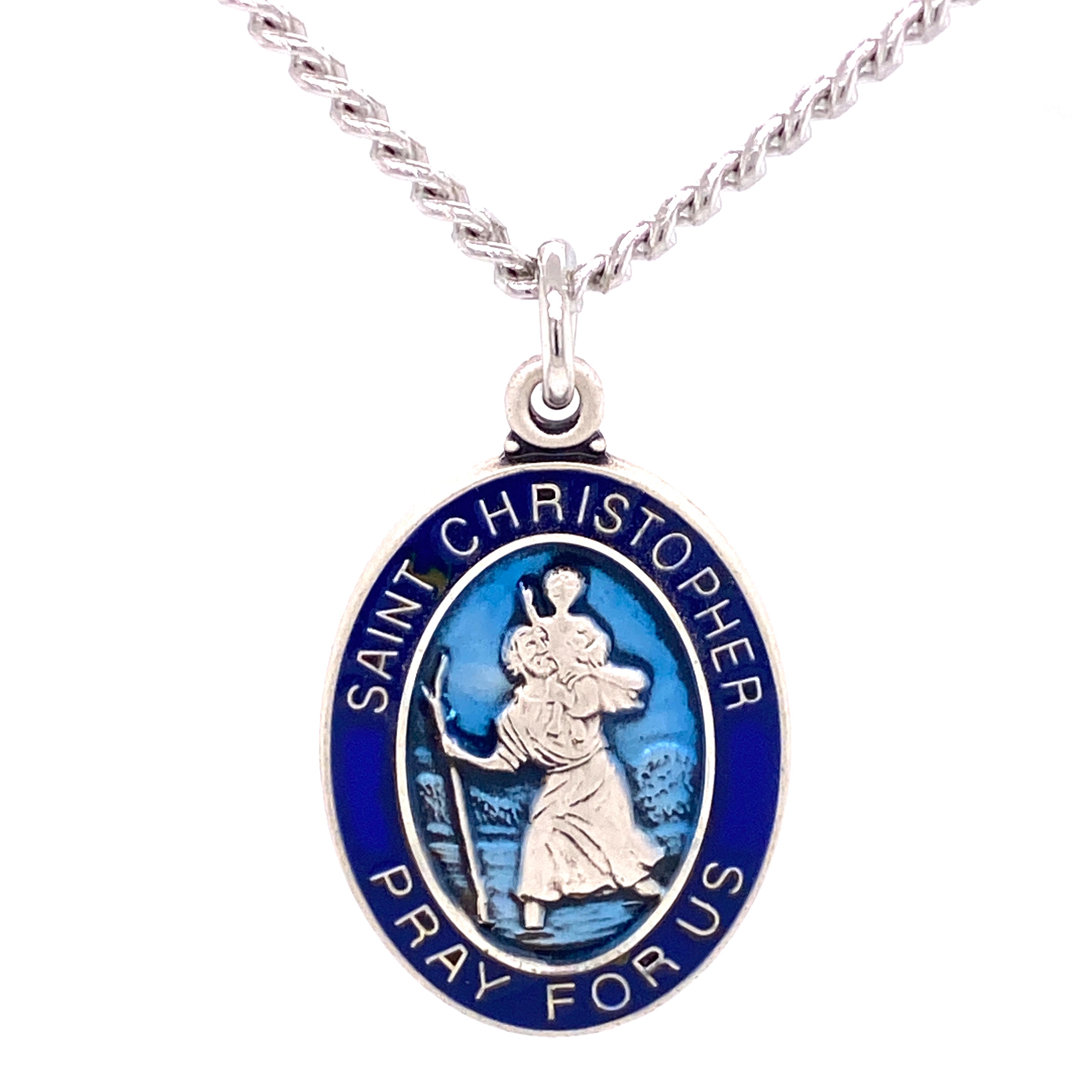 St. Christopher Necklace Sterling with Blue